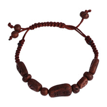 Load image into Gallery viewer, Hand-Painted Brown Ceramic Beaded Macrame Pendant Bracelet - Bewitching Brown | NOVICA