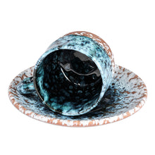 Load image into Gallery viewer, Handcrafted Blue and Brown Ceramic Cup and Saucer - Blue Coffee Breeze | NOVICA