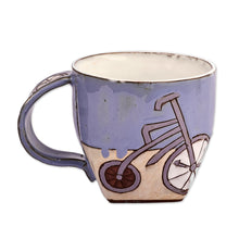 Load image into Gallery viewer, Handcrafted Whimsical Blue and Beige Ceramic Mug - Serene Memories | NOVICA