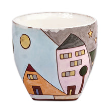 Load image into Gallery viewer, Cityscape-Themed Whimsical Green and Grey Ceramic Mug - Starry Urbanism | NOVICA