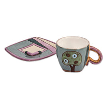 Load image into Gallery viewer, Hand-Painted Naïf Urbanscape-Themed Ceramic Cup and Saucer - Urban Elixir | NOVICA