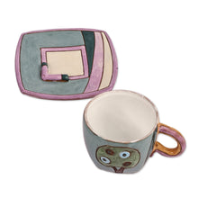 Load image into Gallery viewer, Hand-Painted Naïf Urbanscape-Themed Ceramic Cup and Saucer - Urban Elixir | NOVICA