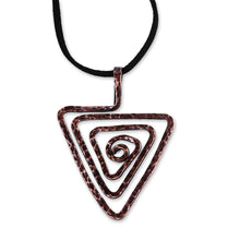 Load image into Gallery viewer, Antiqued Hammered Triangular Copper Pendant Necklace - Triangular Hypnosis | NOVICA