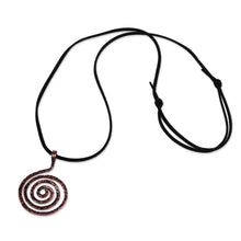 Load image into Gallery viewer, Antiqued Hammered Round Copper Pendant Necklace - Cyclical Hypnosis | NOVICA
