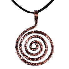 Load image into Gallery viewer, Antiqued Hammered Round Copper Pendant Necklace - Cyclical Hypnosis | NOVICA