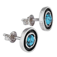 Load image into Gallery viewer, Reconstituted Turquoise Sterling Silver Round Stud Earrings - Tranquility Circle | NOVICA