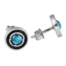 Load image into Gallery viewer, Reconstituted Turquoise Sterling Silver Round Stud Earrings - Tranquility Circle | NOVICA