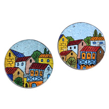 Load image into Gallery viewer, Hand-Painted Colorful Round Recycled Paper Magnets (Pair) - Morning at the Town | NOVICA