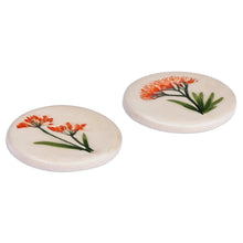 Load image into Gallery viewer, Two Hand-Painted Ceramic Magnets with Orange Flower Motifs - Orange Blooms | NOVICA