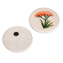 Load image into Gallery viewer, Two Hand-Painted Ceramic Magnets with Orange Flower Motifs - Orange Blooms | NOVICA