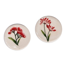 Load image into Gallery viewer, Two Hand-Painted Ceramic Magnets with Red Flower Motifs - Red Blooms | NOVICA