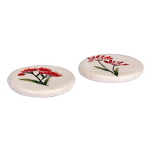 Load image into Gallery viewer, Two Hand-Painted Ceramic Magnets with Red Flower Motifs - Red Blooms | NOVICA