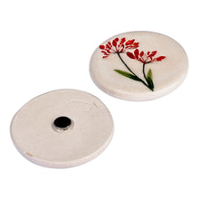 Load image into Gallery viewer, Two Hand-Painted Ceramic Magnets with Red Flower Motifs - Red Blooms | NOVICA
