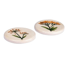 Load image into Gallery viewer, Two Hand-Painted Ceramic Magnets with Yellow Flower Motifs - Yellow Blooms | NOVICA