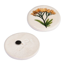 Load image into Gallery viewer, Two Hand-Painted Ceramic Magnets with Yellow Flower Motifs - Yellow Blooms | NOVICA