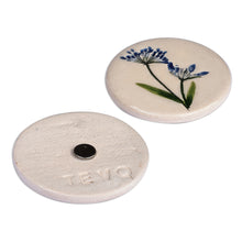 Load image into Gallery viewer, Two Hand-Painted Ceramic Magnets with Blue Flower Motifs - Blue Blooms | NOVICA