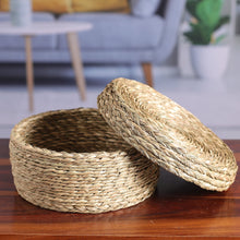 Load image into Gallery viewer, Handwoven Minimalist Round Natural Sabai Grass Fiber Basket - Rural Minimalism | NOVICA