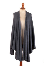 Load image into Gallery viewer, Knit Alpaca Blend Ruana with Textured Crochet Finish in Blue - Steel Blue | NOVICA