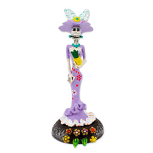 Load image into Gallery viewer, Handcrafted Floral Lavender Catrina Sculpture on Floral Base - The Glorious Catrina | NOVICA