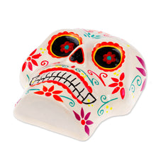 Load image into Gallery viewer, Hand-Painted Floral Day of the Dead Skull Ceramic Wall Art - Face of the Underworld | NOVICA