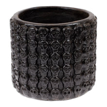 Load image into Gallery viewer, Handcrafted Skull-Patterned Round Black Ceramic Flower Pot - Portal to the Dark Afterlife | NOVICA