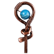 Load image into Gallery viewer, Antique-Finished Classic Blue Agate and Copper Hairpin - My Celestial Beauty | NOVICA