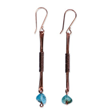 Load image into Gallery viewer, Antique-Finished Copper and Natural Agate Dangle Earrings - Final Blue | NOVICA