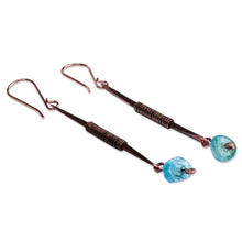 Load image into Gallery viewer, Antique-Finished Copper and Natural Agate Dangle Earrings - Final Blue | NOVICA