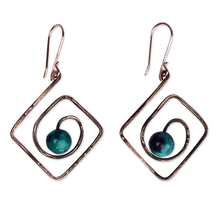 Load image into Gallery viewer, Diamond-Shaped Copper and Natural Jade Dangle Earrings - Diamond Ends | NOVICA