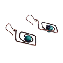 Load image into Gallery viewer, Diamond-Shaped Copper and Natural Jade Dangle Earrings - Diamond Ends | NOVICA