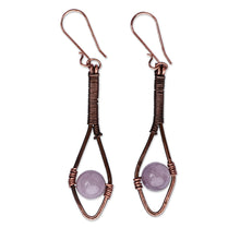 Load image into Gallery viewer, Antiqued Classic Copper and Purple Jade Dangle Earrings - Awakening Beauty | NOVICA