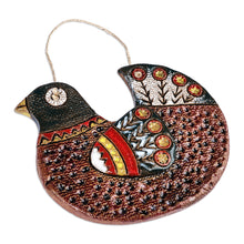 Load image into Gallery viewer, Hand-Painted Bird-Themed Brown and Green Ceramic Wall Art - Homey Bird | NOVICA