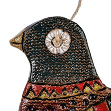 Load image into Gallery viewer, Hand-Painted Bird-Themed Brown and Green Ceramic Wall Art - Homey Bird | NOVICA
