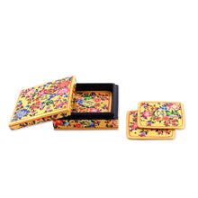 Load image into Gallery viewer, Set of 6 Floral Yellow Wood and Papier Mache Coasters - Blooming Evening | NOVICA