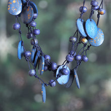 Load image into Gallery viewer, Hand-Carved Beaded Statement Necklace in Blue and Gold Hues - Bohemian Joy in Blue | NOVICA