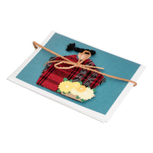 Load image into Gallery viewer, Pair of Blue Greeting Cards with Hand-Woven Cotton Accents - Maya Beauty | NOVICA