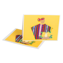Load image into Gallery viewer, 2 Yellow Greeting Cards with Guatemalan Woven Cotton Accents - Floral Greeting | NOVICA