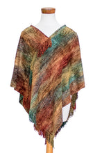 Load image into Gallery viewer, Handwoven Cotton Blend Fringed Poncho in Warm Hues - Forest Heart | NOVICA