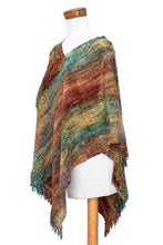 Load image into Gallery viewer, Handwoven Cotton Blend Fringed Poncho in Warm Hues - Forest Heart | NOVICA