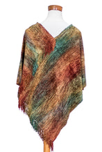 Load image into Gallery viewer, Handwoven Cotton Blend Fringed Poncho in Warm Hues - Forest Heart | NOVICA
