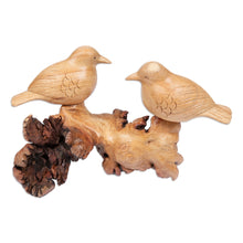 Load image into Gallery viewer, Handcrafted Romantic Jempinis and Benalu Wood Bird Sculpture - Honeymoon Sparrow | NOVICA
