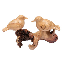Load image into Gallery viewer, Handcrafted Romantic Jempinis and Benalu Wood Bird Sculpture - Honeymoon Sparrow | NOVICA