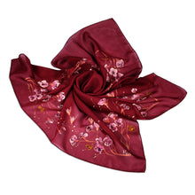 Load image into Gallery viewer, Leafy and Floral Hand-Painted Soft Burgundy Silk Scarf - Regal Season | NOVICA