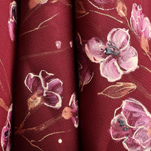 Load image into Gallery viewer, Leafy and Floral Hand-Painted Soft Burgundy Silk Scarf - Regal Season | NOVICA