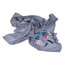 Load image into Gallery viewer, Floral Hand-Painted 100% Silk Scarf in a Grey Base Hue - Primaveral Serenity | NOVICA