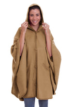 Load image into Gallery viewer, Alpaca Blend Beige Cape with Buttons and Pockets from Peru - Beige Divine | NOVICA
