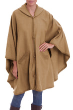 Load image into Gallery viewer, Alpaca Blend Beige Cape with Buttons and Pockets from Peru - Beige Divine | NOVICA