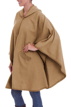 Load image into Gallery viewer, Alpaca Blend Beige Cape with Buttons and Pockets from Peru - Beige Divine | NOVICA