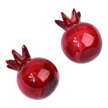 Load image into Gallery viewer, Pomegranate-Shaped Red Lindon Tree Wood Magnets (Pair) - Tiny Passion | NOVICA