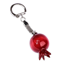 Load image into Gallery viewer, Pomegranate-Shaped Red Wood and Stainless Steel Keychain - Romantic Luck | NOVICA